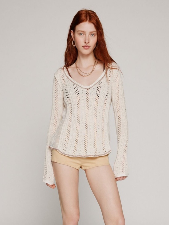 Urban Outfitters Sweaters - Urban Outfitters Kimchi Blue Cream Open-Knit V-Neck Sweater